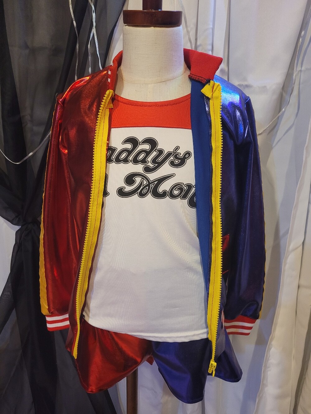 Amazon Kids Shiny Blue Bomber Jacket with Yellow Stripe